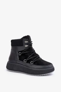 Boto Śniegowce Damskie*Niskie Śniegowce Na Platformie Czarne Naliora