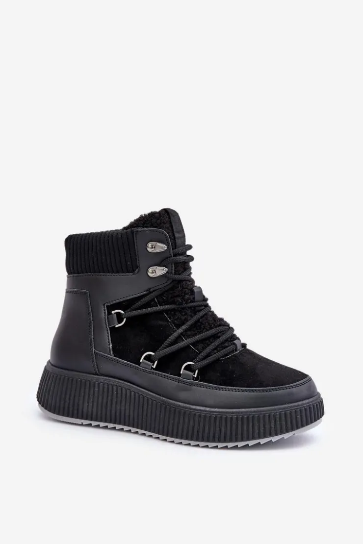 Boto Śniegowce Damskie*Niskie Śniegowce Na Platformie Czarne Naliora