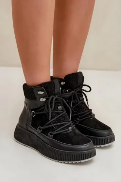 Boto Śniegowce Damskie*Niskie Śniegowce Na Platformie Czarne Naliora