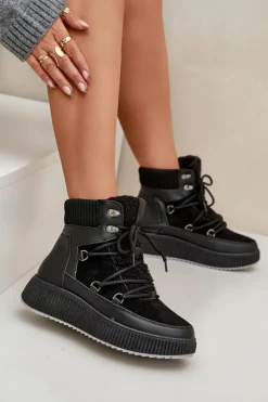 Boto Śniegowce Damskie*Niskie Śniegowce Na Platformie Czarne Naliora