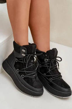 Boto Śniegowce Damskie*Niskie Śniegowce Na Platformie Czarne Naliora