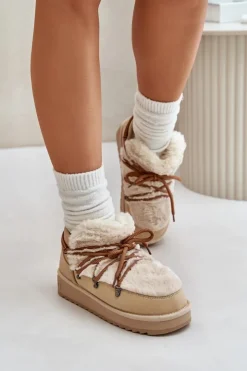 Online D.Franklin Niskie Śniegowce Na Platformie Z Futerkiem DFSH370011 Beżowe Beżowy