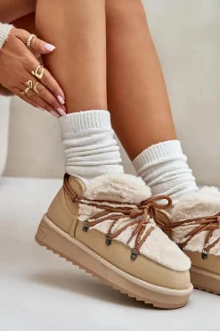 Online D.Franklin Niskie Śniegowce Na Platformie Z Futerkiem DFSH370011 Beżowe Beżowy