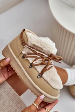 Online D.Franklin Niskie Śniegowce Na Platformie Z Futerkiem DFSH370011 Beżowe Beżowy