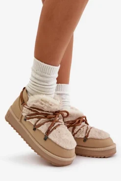 Online D.Franklin Niskie Śniegowce Na Platformie Z Futerkiem DFSH370011 Beżowe Beżowy