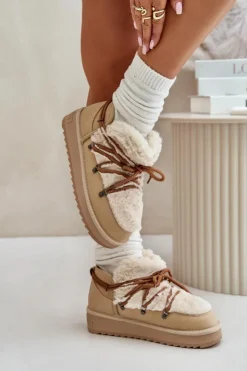 Online D.Franklin Niskie Śniegowce Na Platformie Z Futerkiem DFSH370011 Beżowe Beżowy