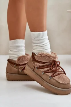 D.Franklin Śniegowce Damskie*Niskie Śniegowce Na Platformie Z Futerkiem DFSH370011 Brązowe Brązowy