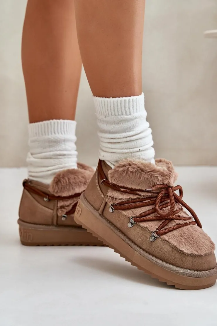 D.Franklin Śniegowce Damskie*Niskie Śniegowce Na Platformie Z Futerkiem DFSH370011 Brązowe Brązowy