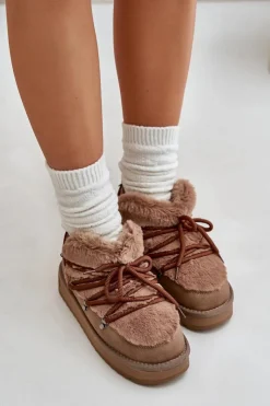 D.Franklin Śniegowce Damskie*Niskie Śniegowce Na Platformie Z Futerkiem DFSH370011 Brązowe Brązowy