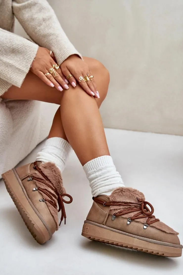 D.Franklin Śniegowce Damskie*Niskie Śniegowce Na Platformie Z Futerkiem DFSH370011 Brązowe Brązowy