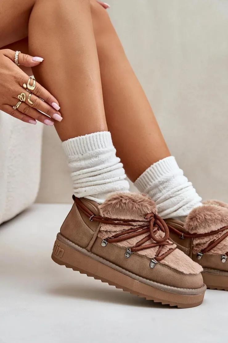 D.Franklin Śniegowce Damskie*Niskie Śniegowce Na Platformie Z Futerkiem DFSH370011 Brązowe Brązowy