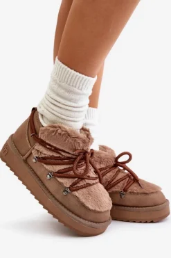 D.Franklin Śniegowce Damskie*Niskie Śniegowce Na Platformie Z Futerkiem DFSH370011 Brązowe Brązowy