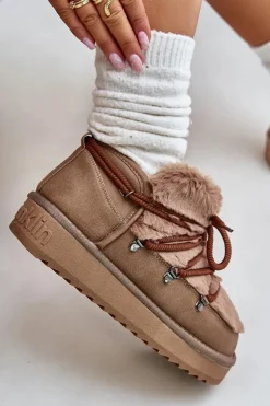 D.Franklin Śniegowce Damskie*Niskie Śniegowce Na Platformie Z Futerkiem DFSH370011 Brązowe Brązowy