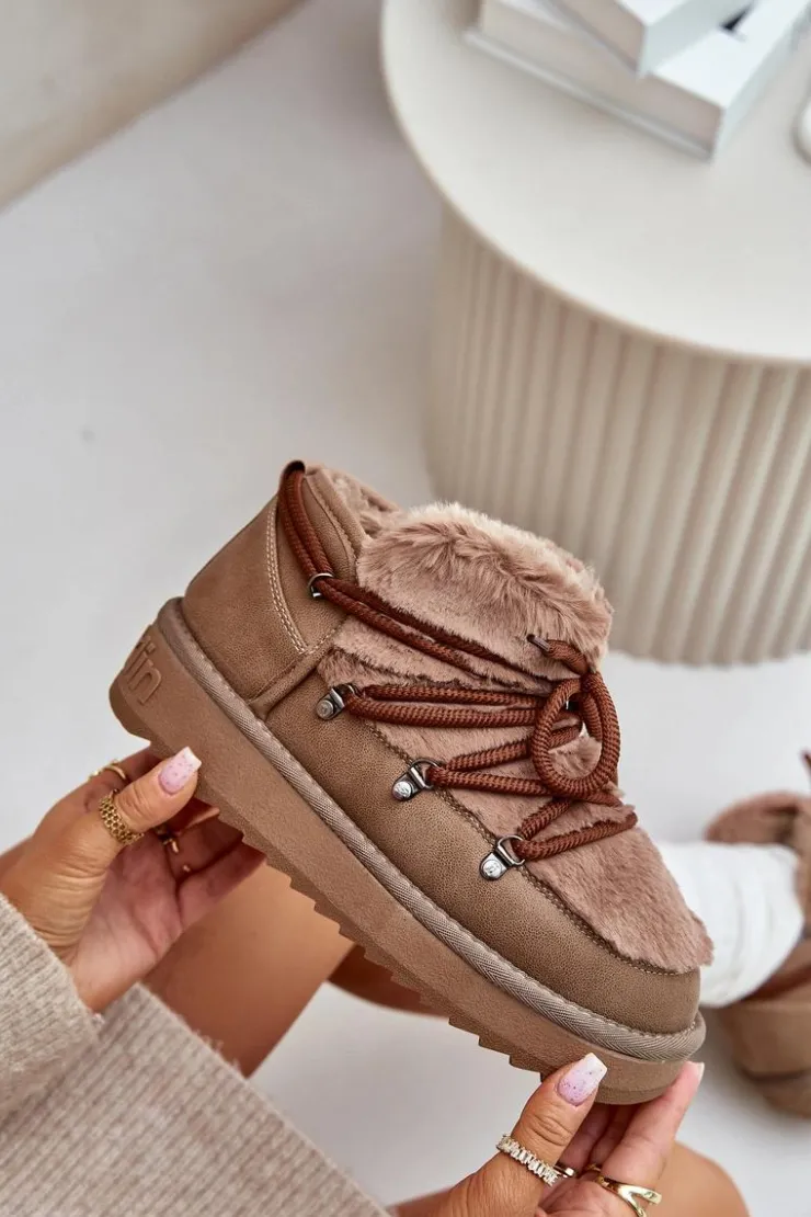 D.Franklin Śniegowce Damskie*Niskie Śniegowce Na Platformie Z Futerkiem DFSH370011 Brązowe Brązowy