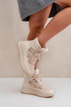 Outlet Boto Niskie Śniegowce Na Platformie Jasnobeżowe Naliora