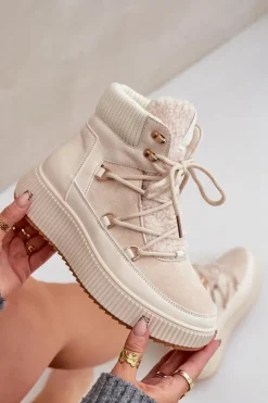 Outlet Boto Niskie Śniegowce Na Platformie Jasnobeżowe Naliora