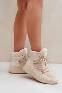 Outlet Boto Niskie Śniegowce Na Platformie Jasnobeżowe Naliora