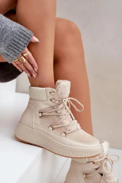 Outlet Boto Niskie Śniegowce Na Platformie Jasnobeżowe Naliora