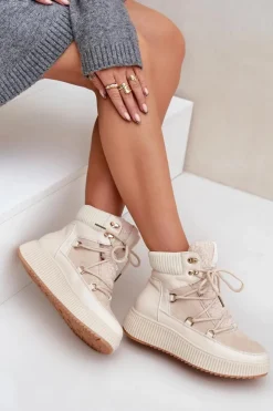 Outlet Boto Niskie Śniegowce Na Platformie Jasnobeżowe Naliora