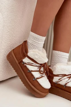 Damskie D.Franklin Niskie Śniegowce Na Platformie Z Futerkiem DFSH370011 Camel