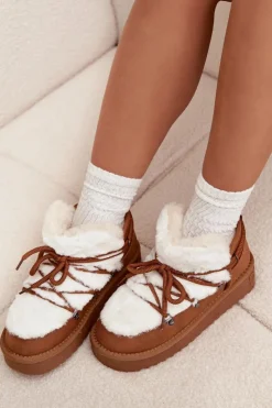 Damskie D.Franklin Niskie Śniegowce Na Platformie Z Futerkiem DFSH370011 Camel