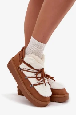 Damskie D.Franklin Niskie Śniegowce Na Platformie Z Futerkiem DFSH370011 Camel