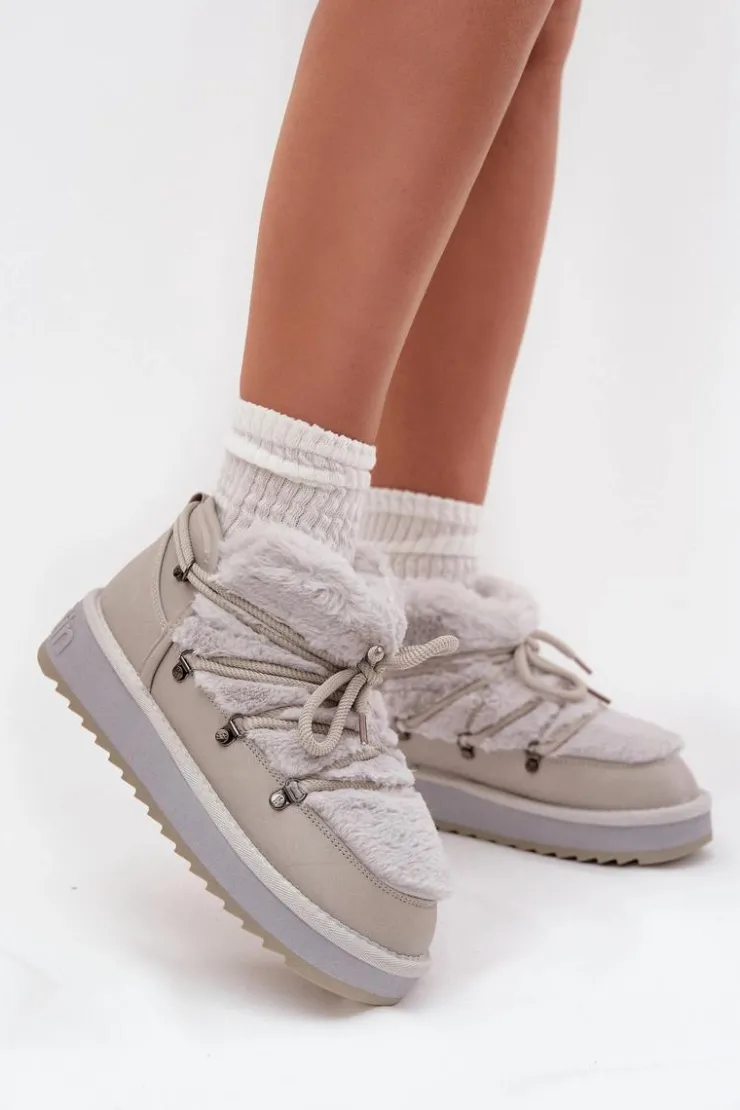 D.Franklin Niskie Śniegowce Na Platformie Z Futerkiem DFSH370011 Jasnoszare Szary