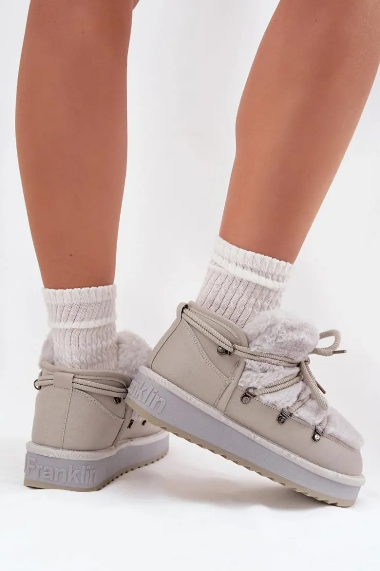 D.Franklin Niskie Śniegowce Na Platformie Z Futerkiem DFSH370011 Jasnoszare Szary