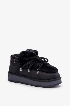 Damskie D.Franklin Niskie Śniegowce Na Platformie Z Futerkiem DFSH370011 Czarne