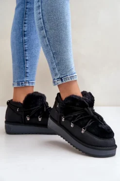 Damskie D.Franklin Niskie Śniegowce Na Platformie Z Futerkiem DFSH370011 Czarne