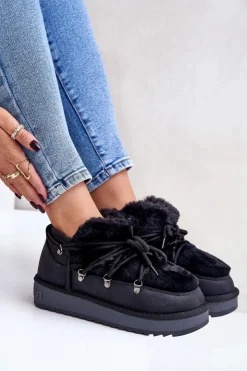 Damskie D.Franklin Niskie Śniegowce Na Platformie Z Futerkiem DFSH370011 Czarne