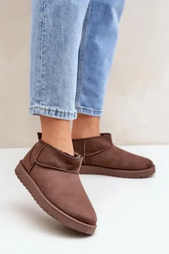 Damskie Boto Niskie Śniegowce Z Eko Zamszu Brązowe Nelsanna