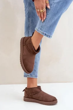 Damskie Boto Niskie Śniegowce Z Eko Zamszu Brązowe Nelsanna