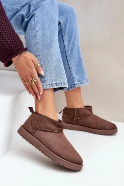 Damskie Boto Niskie Śniegowce Z Eko Zamszu Brązowe Nelsanna