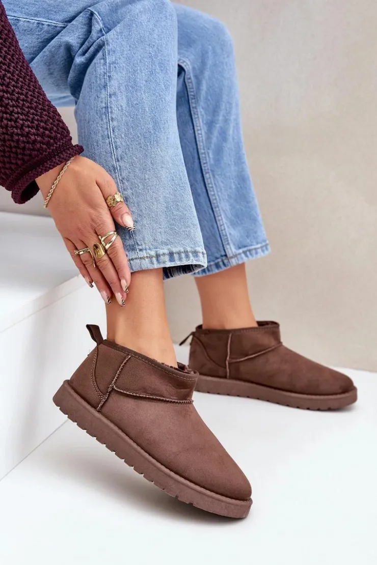 Damskie Boto Niskie Śniegowce Z Eko Zamszu Brązowe Nelsanna