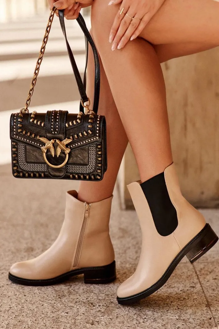 Damskie Boto Niskie Skórzane Botki Sztyblety Damskie Beżowe Tyber