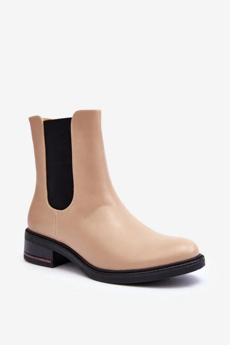 Damskie Boto Niskie Skórzane Botki Sztyblety Damskie Beżowe Tyber