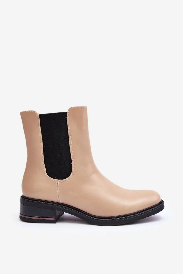 Damskie Boto Niskie Skórzane Botki Sztyblety Damskie Beżowe Tyber