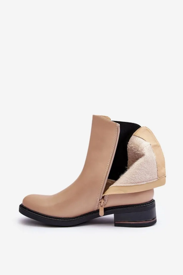 Damskie Boto Niskie Skórzane Botki Sztyblety Damskie Beżowe Tyber