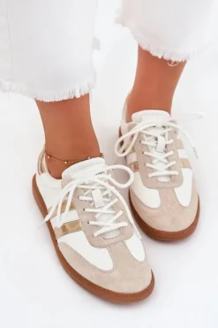 Online Boto Niskie Skórzane Sneakersy Damskie Biało-Złote Ismina