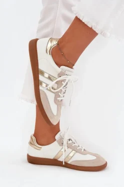 Online Boto Niskie Skórzane Sneakersy Damskie Biało-Złote Ismina