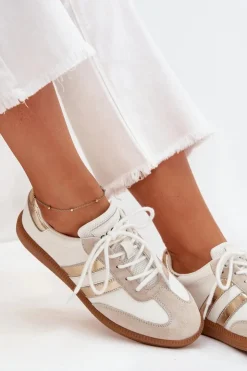 Online Boto Niskie Skórzane Sneakersy Damskie Biało-Złote Ismina