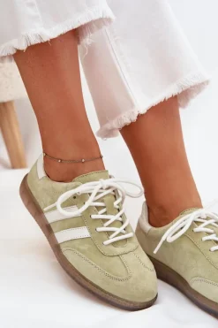Boto Sneakersy Damskie*Niskie Skórzane Sneakersy Damskie Limonkowe Ismina