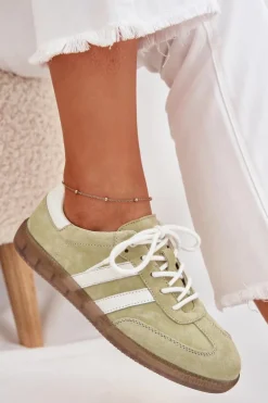 Boto Sneakersy Damskie*Niskie Skórzane Sneakersy Damskie Limonkowe Ismina