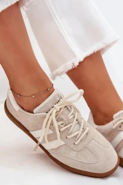 Boto Sneakersy Damskie*Niskie Skórzane Sneakersy Damskie Beżowe Ismina