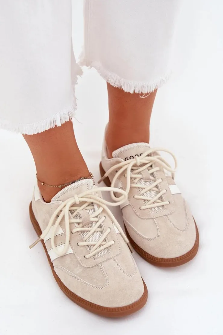 Boto Sneakersy Damskie*Niskie Skórzane Sneakersy Damskie Beżowe Ismina