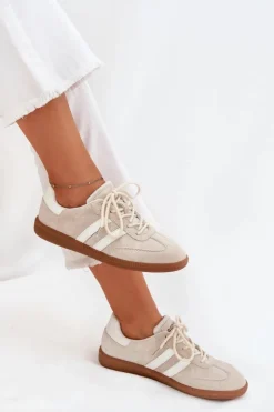 Boto Sneakersy Damskie*Niskie Skórzane Sneakersy Damskie Beżowe Ismina