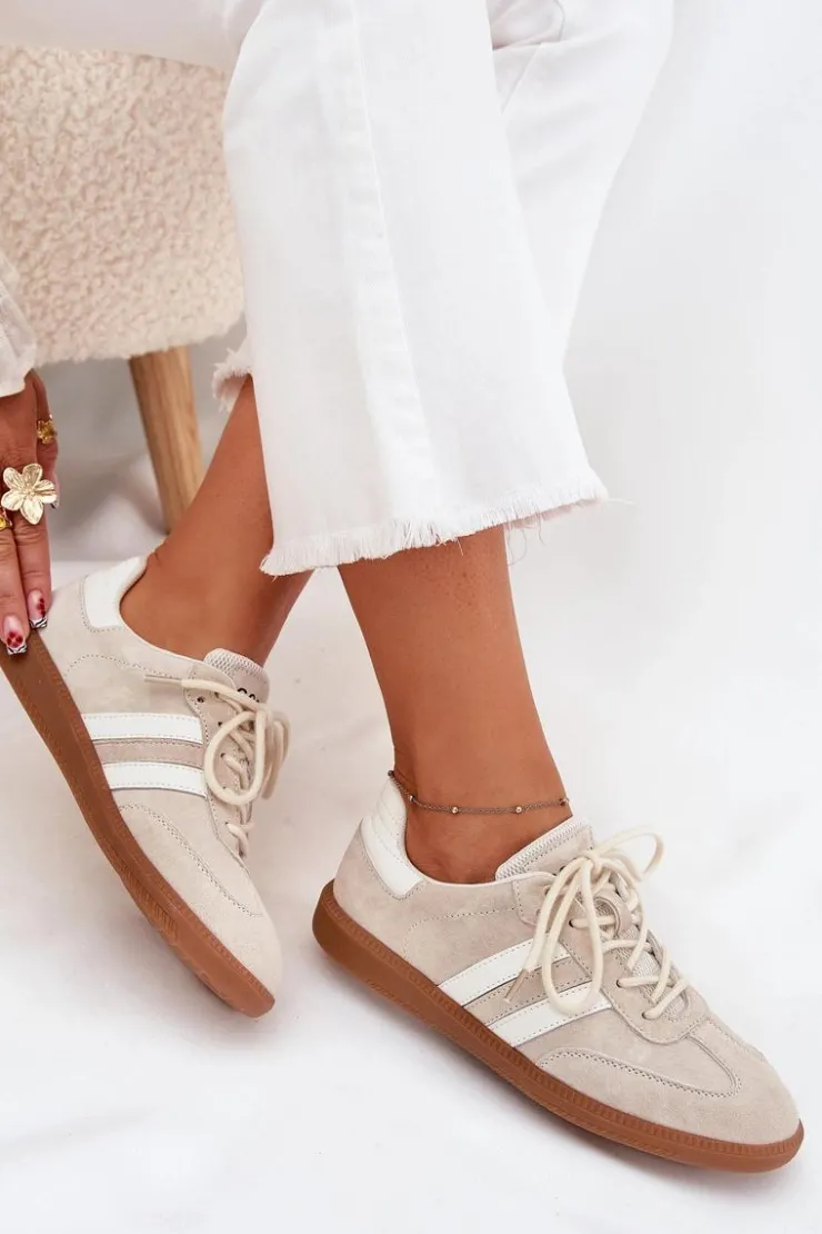 Boto Sneakersy Damskie*Niskie Skórzane Sneakersy Damskie Beżowe Ismina