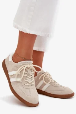 Boto Sneakersy Damskie*Niskie Skórzane Sneakersy Damskie Beżowe Ismina