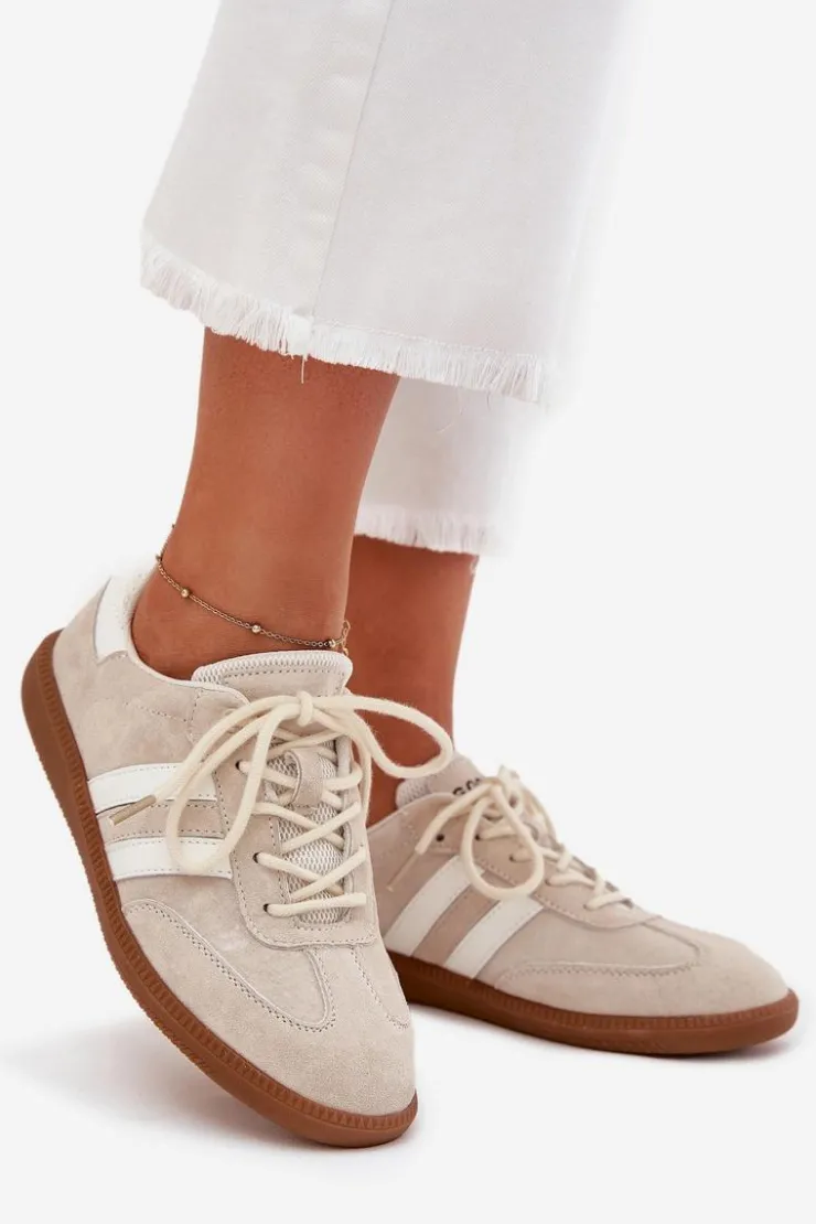 Boto Sneakersy Damskie*Niskie Skórzane Sneakersy Damskie Beżowe Ismina